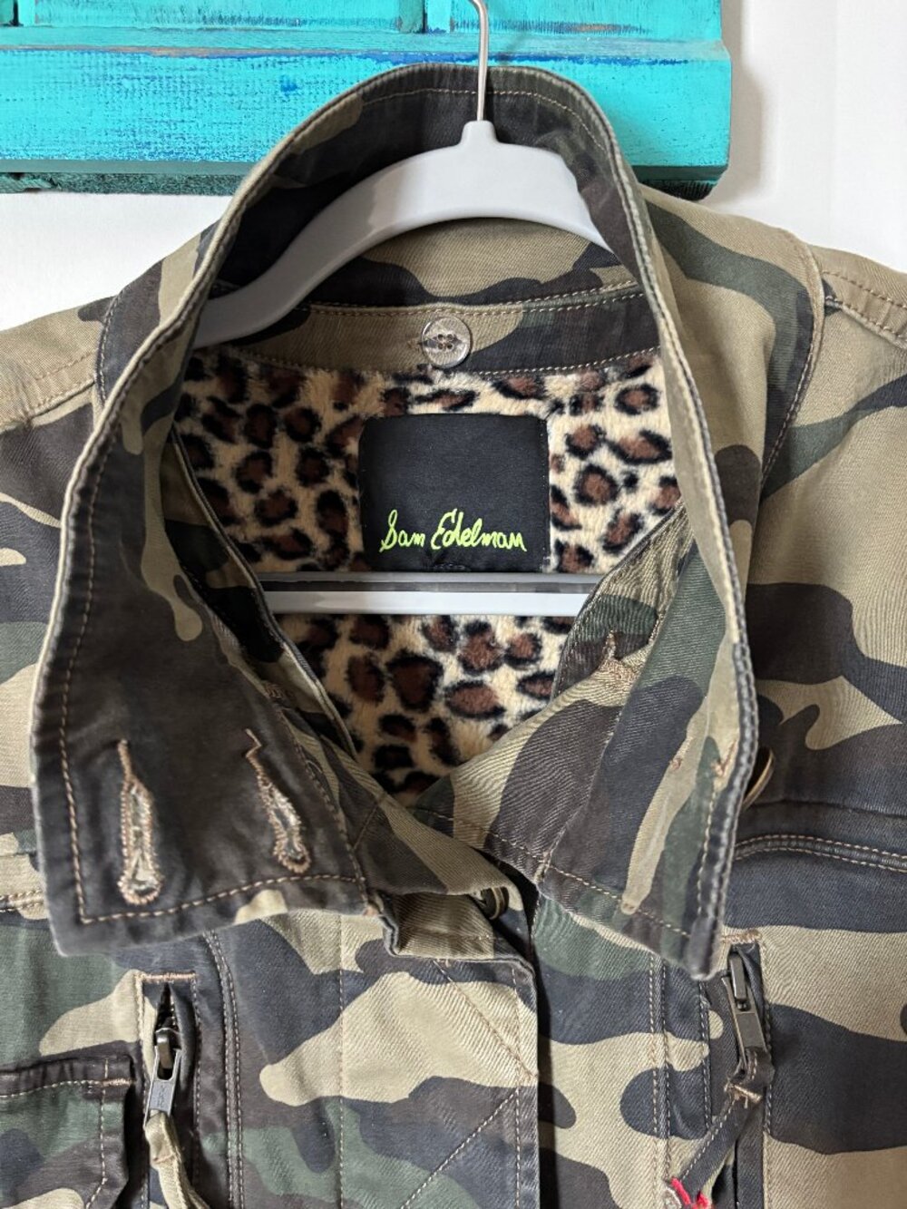 CAMO Jacket with Button In Faux Leopard Lining - Picture 4 of 10